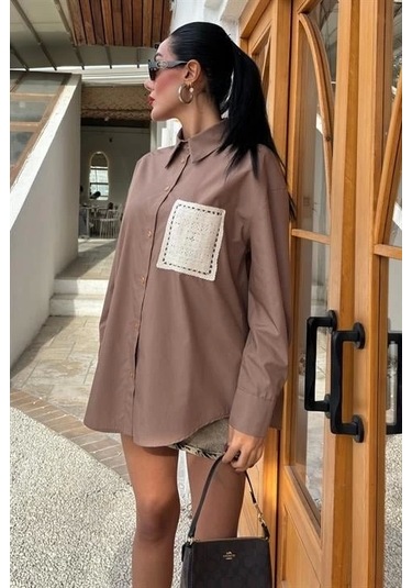Süzine Cepli Arkası Yırtmaçlı Oversize Gömlek 3420 Vi Zon