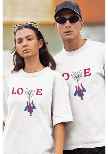 Love Spider Ağ Ön Baskılı Beyaz Tişört