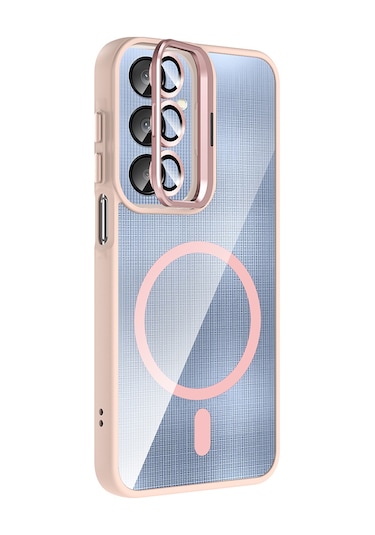 Galaxy Uyumlu A16 Kılıf Standlı + Kamera Lens Koruma Setli M-safe Şarj Özellikli Mkst Etro Desert Titanyum Desert Titanyum