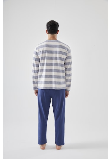 Erkek Pamuklu Uzun Kollu Üst Ayıcık Baskılı Pijama Takımı Ke77620 Lacivert