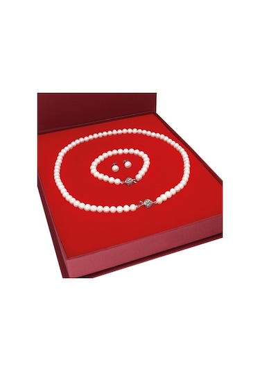 Chavin Doğal Inci Kolye Küpe Bileklik Özel Kutulu Set Ep90By