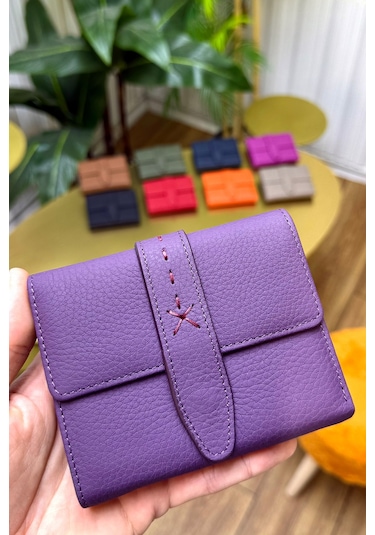 Lily Mor Hakiki Deri Kadın Cüzdan Kibar Şık Ve Kullanışlı Mor