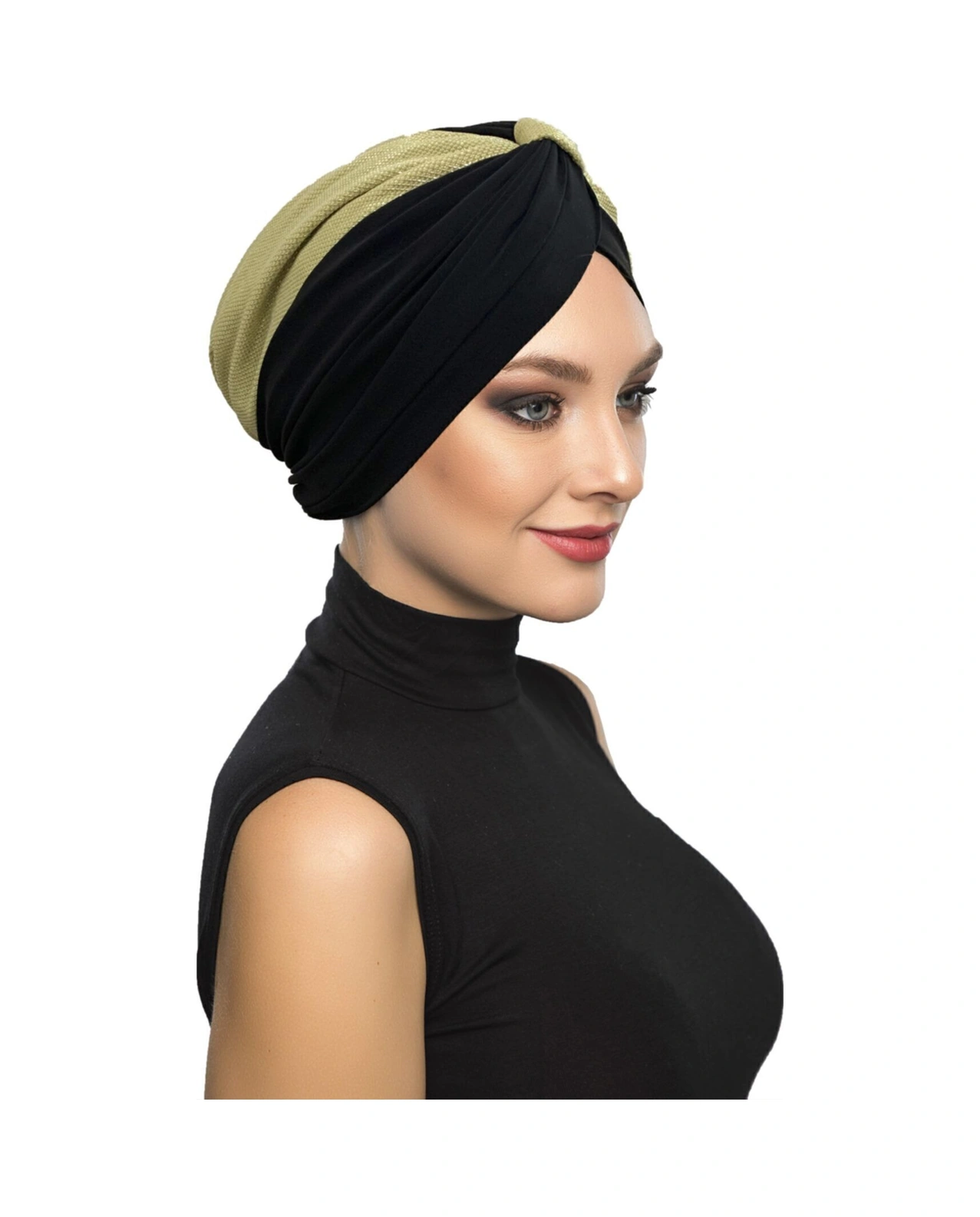 Özel Tasarım Siyah Üzeri Altın Pike Desenli Astarlı Hazır Türban Tesettür Abiye Bone Siyah3