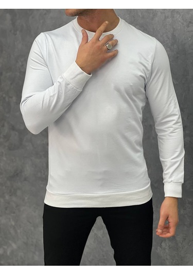 Modefendi Düz Renk İki İplik Sweatshırt Mavi