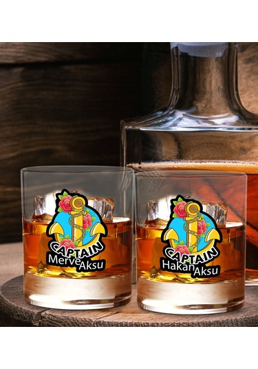 Bk Gift Kişiye Özel İsimli Dtf Kaptan Tasarımlı İkili Viski Kadeh Seti-2, Arkadaşa Hediye, Sevgiliye Hediye Kobitmeyencom30417 Bk Gift