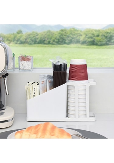 Sones Masaüstü Tek Kullanımlık Kağıt Bardak Saklama Tutucu Demir Ev Kahve Çay Poşeti Bardak Saklama Rafı Beyaz