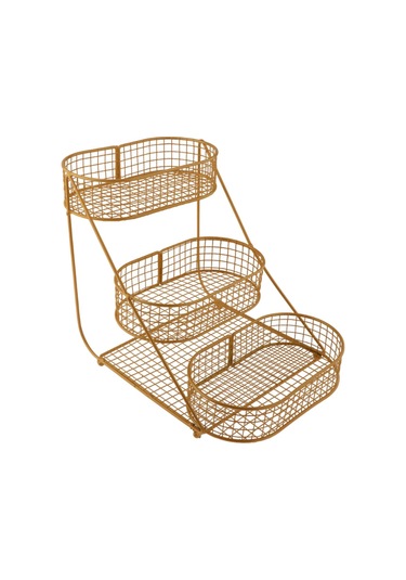 Homyl 3 Katlı Meyve Sepeti Tezgahı Büyük Kapasiteli Konteyner Altın