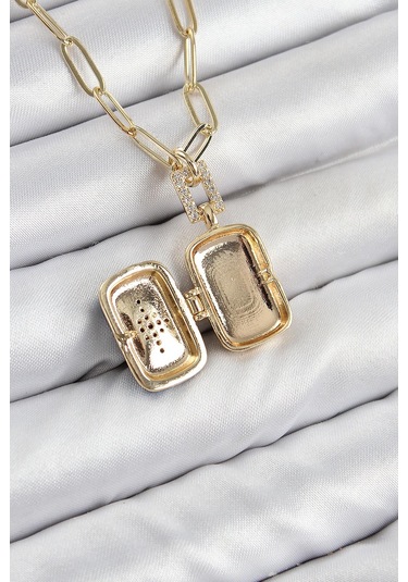 Pirinç Zirkon Taşlı Açılabilir Kutup Yıldızı Model Gold Renk Kadın Kolye Çok Renkli