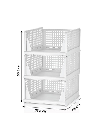 3 Adet Raylı Elbise Organizeri - Mutfak Banyo Düzenleme Depolama Üst Üste Dizilebilir Gri
