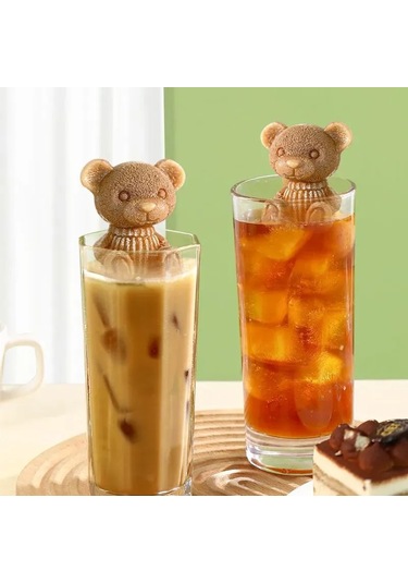 Suofeng Yeşil Ayı Figürlü Buzluk Kalıbı - Evde Şeffaf Buz Küpleri Hazırlama Aleti Çok Renkli