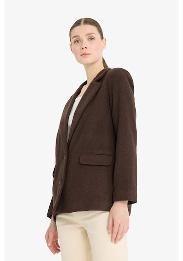 Defacto Regular Fit Flanel Blazer Ceket Y6483az24wnbn192 Kahve