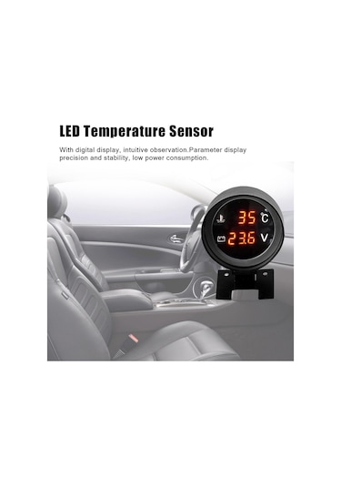 Siyah Araba Yuvarlak Led Dijital Kamyon Su Sıcaklığı Göstergesi Sıcaklık Sensörü Temperatura Moto + Voltmetre Volt