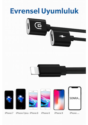 Lightning Kulaklık Şarj Çoklayıcı İphone Plus Uyumlu Çevirici