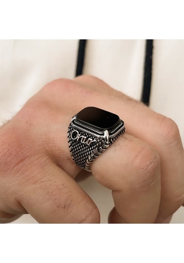 Simurg Jewellery 925 Ayar Gümüş İsimli Oniks Taşlı Erkek Yüzük