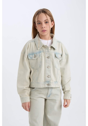DeFacto Kız Çocuk Jean Ceket D7104A825SPNM39 Mavi