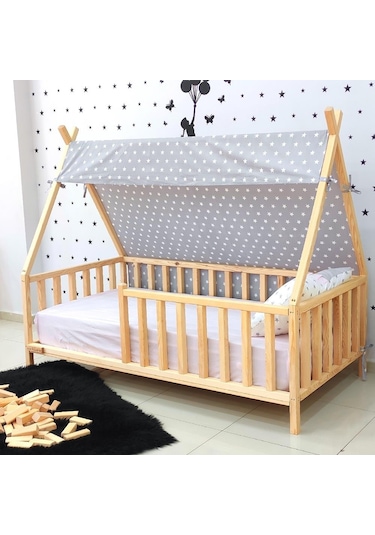 Markaawm Bodrum Montessori Yatak Ahşap Doğal Çam Karyola Akçaağaç