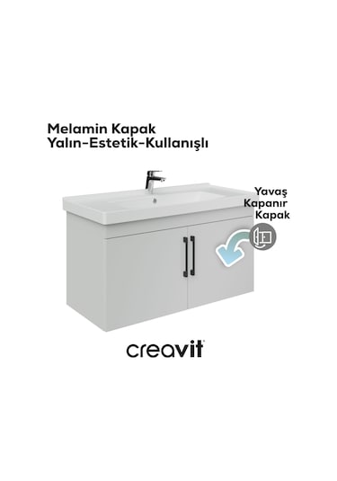 Creavit D20 100 Cm Kapaklı Lavabo Dolabı Beyaz Melamin Kapak Beyaz