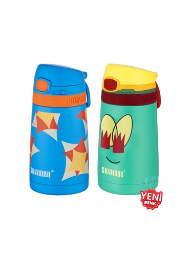 Shamobo 2li Set Pipetli Çelik Termos 350ml -6 Saat Isı Yalıtımı- mavi