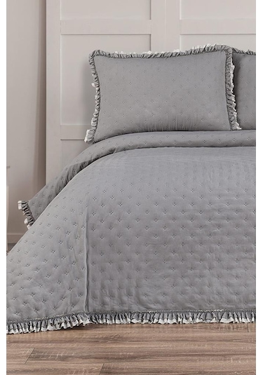 Kapinya Elyaf Dolgulu Çift Kişilik 240x260 Cm Yatak Örtüsü Gri Gri