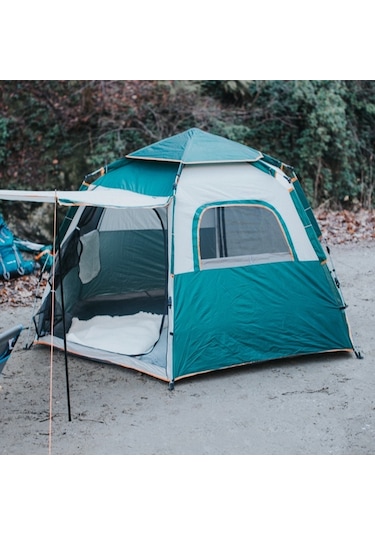 Kuara Tam Otomatik 3-4 Kişilik Su Geçirmez Kamp Çadırı - Pop-up, Çift K Turkuaz