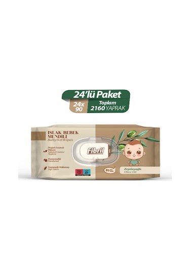 Fibril Zeytinyağlı Islak Bebek Mendili 24x90'lı Paket 2160 Yaprak