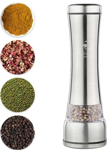 Ulzyvf Premium Baharat Değirmeni - Ayarlanabilir Tuz & Karabiber Öğütücü, 300ml, Gümüş Paslanmaz Çelik Gümüş