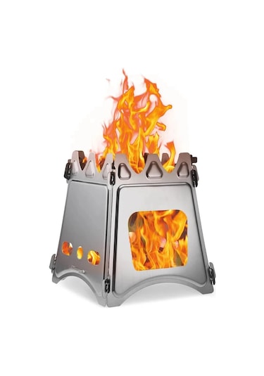 Kamp Odun Sobası Taşınabilir Paslanmaz Çelik Hafif Katılaşmış Gümüş