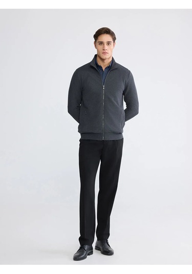 Lc Waikiki Antrasit Standart Kalıp Dik Yaka Erkek Fermuarlı Sweatshirt