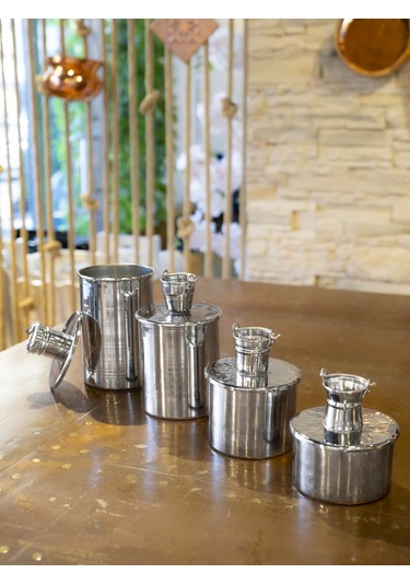 Bakır Baharat Seti Objeli Model 4'lü Gümüş Bakır