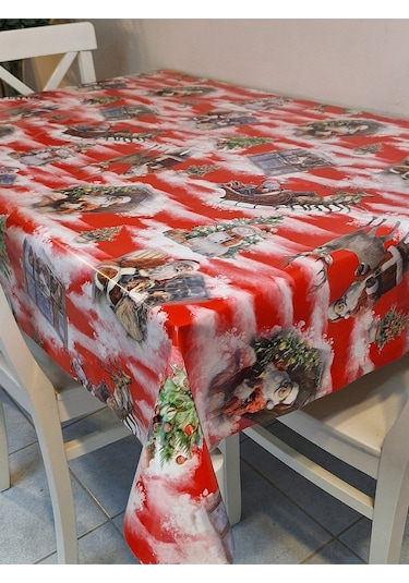 Yeni Yıl Desenli Elyaflı Pvc Masa Örtüsü Silinebilir Ve Su Geçirmez Muşamba Kırmızı
