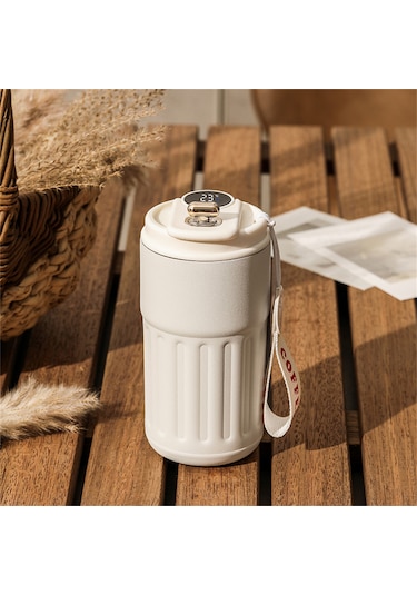 Springsun 450ml Akıllı Sıcaklık Ölçer Termos Bardak - 316 Paslanmaz Çelik, 6-12 Saat Isı Saklama, Ev Ofis Dışarı Kullanıma Uygun, Zırhlı Beyaz