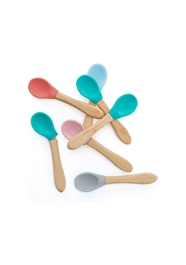 Oioi Bambu Saplı Silikon Kaşık 2'Li Gri-Bordo