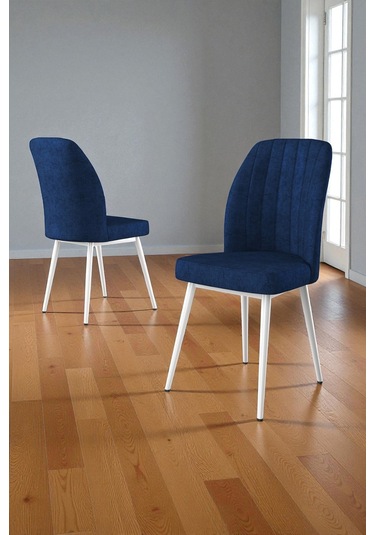 Bara Siyah Mermer 80x132 Açılabilir Sunta Masa Yemek Odası Takımı, Mutfak Takımı 6 Adet Sandalye Lacivert