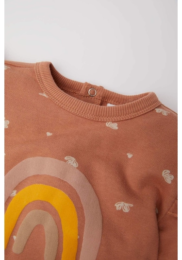 DeFacto Kız Bebek Yenidoğan Baskılı Kalın Uzun Kollu Tulum D6016A524WNBN564 Kahve