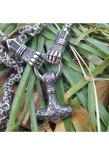 Novahub Iskandinav Paslanmaz Çelik Viking Rune Kolye, Thunder Mjolnir Çekiç Takı, Erkekler İçin Punk Style Kolye Kolye Gümüş