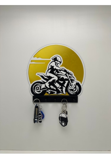 3d Dekoratif Motorcu Anahtar Askılığı V2 Sarı