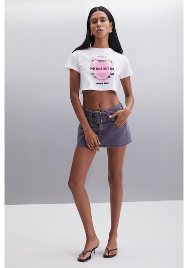 MORAN Kadın %100 Pamuk Beyaz - Pembe baskılı T-Shirt