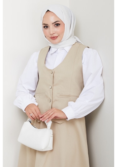 İkili Gabardin Yelek Etek Takım 1400 - Bej Bej
