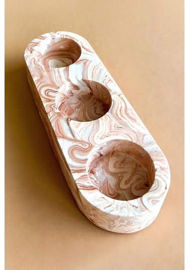 Kahverengi Mermer Desenli 3 Gözlü Beton Mumluk Minimalist Tealight Ve Dekoratif Şamdan Kahverengi