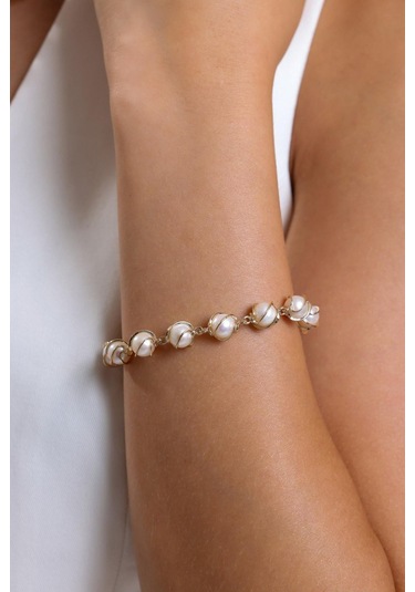 8,5 Mm Kafesli Doğal İnci Bileklik 19 Cm / Rose Rose Pembe Altın