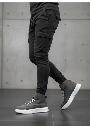 Ba0321 Gizli Bağcıklı Erkek Füme Beyaz Taban Spor Bot Füme