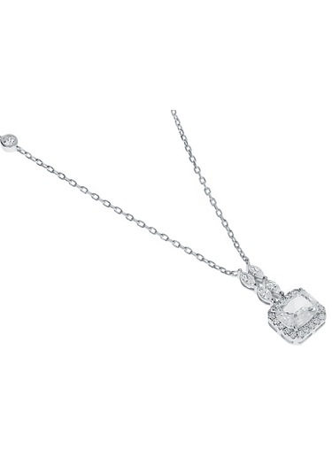 Kadın Şık Tasarım Taşlı Gümüş Kolye Silver