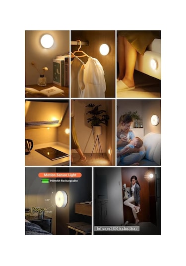 2 Adet Usb Şarjlı Akıllı Hareket Sensörlü Kablosuz Spot Led Lamba