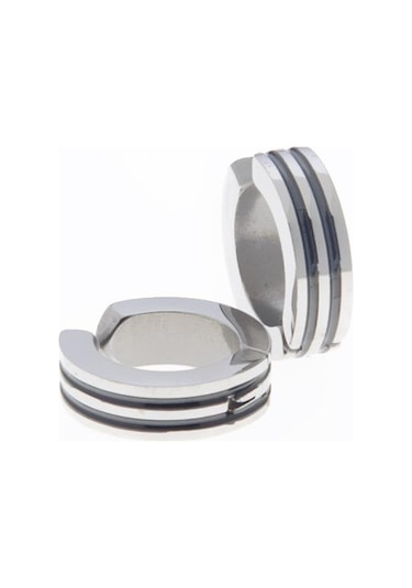 idolavm Sıkıştırmalı Siyah Çizgili Erkek Küpe Takı p24 t5