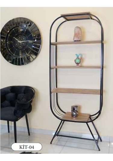 Mim Ceviz - Siyah Eyfel 4 Raflı Elips Kitaplık Ceviz -  Siyah