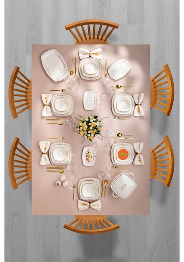 Emsan Bone Yeni Mimoza 60 Parça Yemek Takımı Platin Y.kare