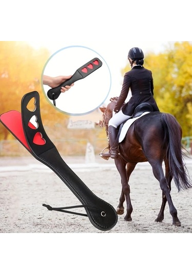 Elmpaly Siyah At Kamçısı - Kalp Desenli Yumuşak Saplı Biniş Ve Yarış Eğitimi İçin Siyah