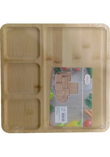 Yakut Bambu 4 Bölmeli Sunum Tabağı Kahverengi