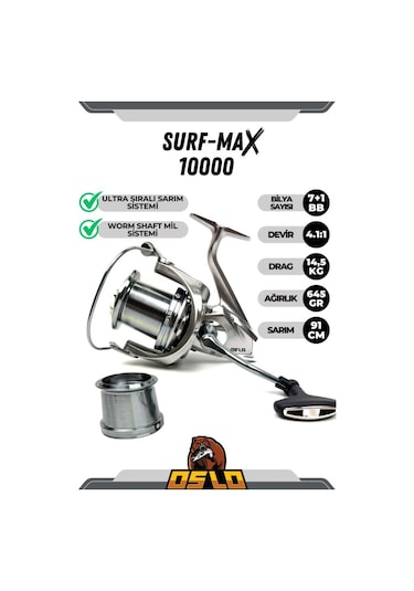 Surf Max 10000 Surf Misina Sarılı Olta Makinesi Yedek Kafalı