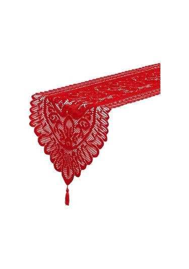 Novahub Kırmızı Noel Uzun Masa Koşucu Çok Boyutlu Dantel Üç Renkli Masa Örtüsü Parti Dekorasyon Masa Örtüsü Kırmızı